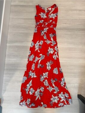 Red Floral Strapless Jumpsuit